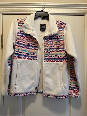 The North Face White Fleece Jacket with Multicolor Chevron Panels